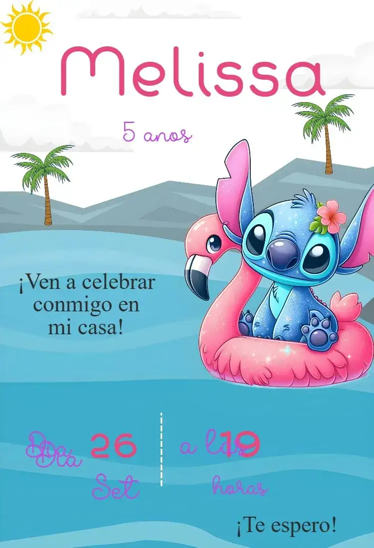 Invitación Invitación cumpleaños infantil Stitch – tema Cumpleaños Infantil colorido, divertido, infantil, lúdico, temático