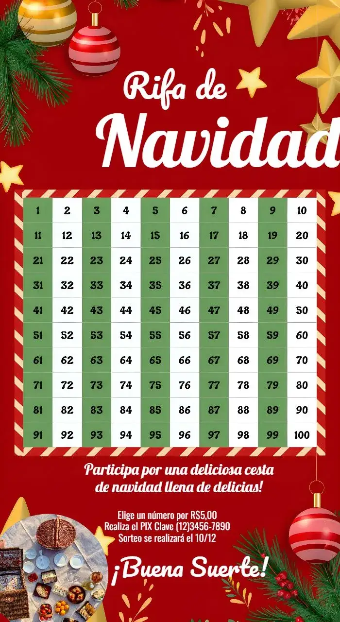 Invitación Rifa De Navidad Pix Premiado Sorteo – tema Cartones festivo, navideño, moderno, colorido, alegre, divertido