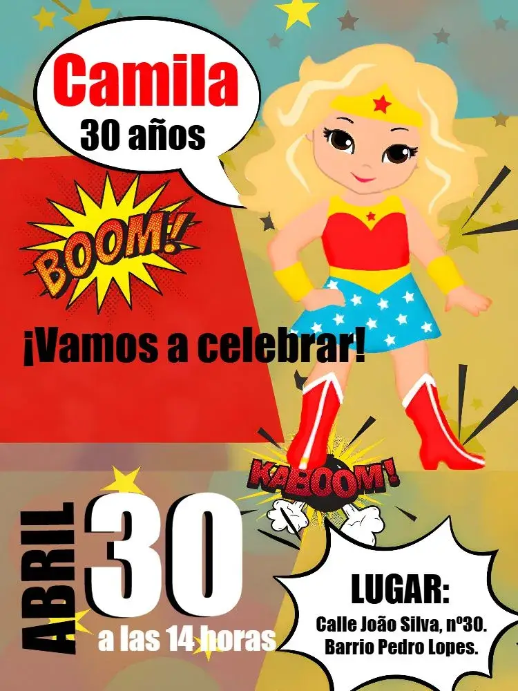 Invitación Mujer Maravilla Azul