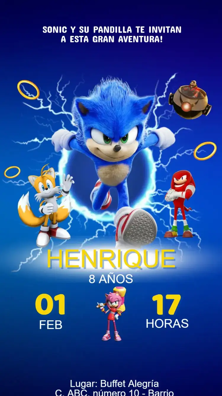 Invitación Cumpleaños Sonic