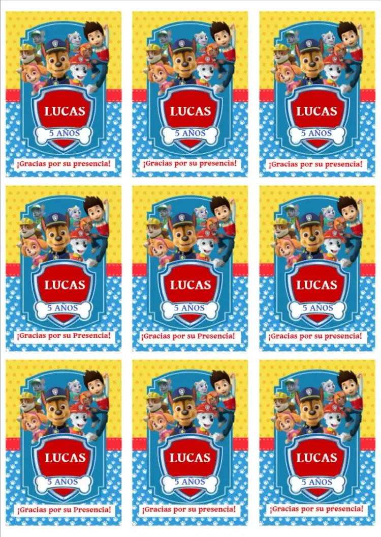 Invitación Etiqueta Patrulla Canina Roja – tema Cumpleaños Infantil colorido, divertido, temático, infantil, vibrante