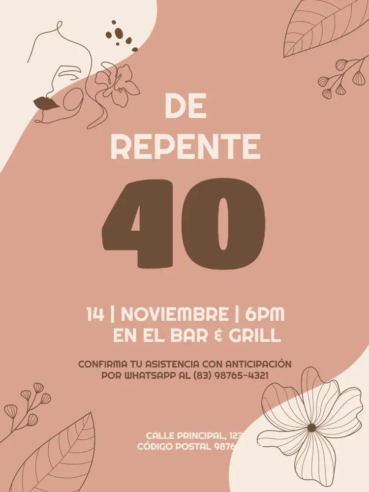 Invitación Repente 40 Delicado Anos – tema Cumpleaños Infantil floral, delicado, rosa, femenino, moderno