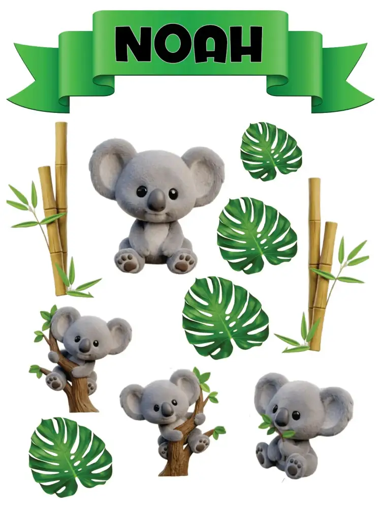 Invitación Koala – tema Topper de torta koala, selva, tropical
