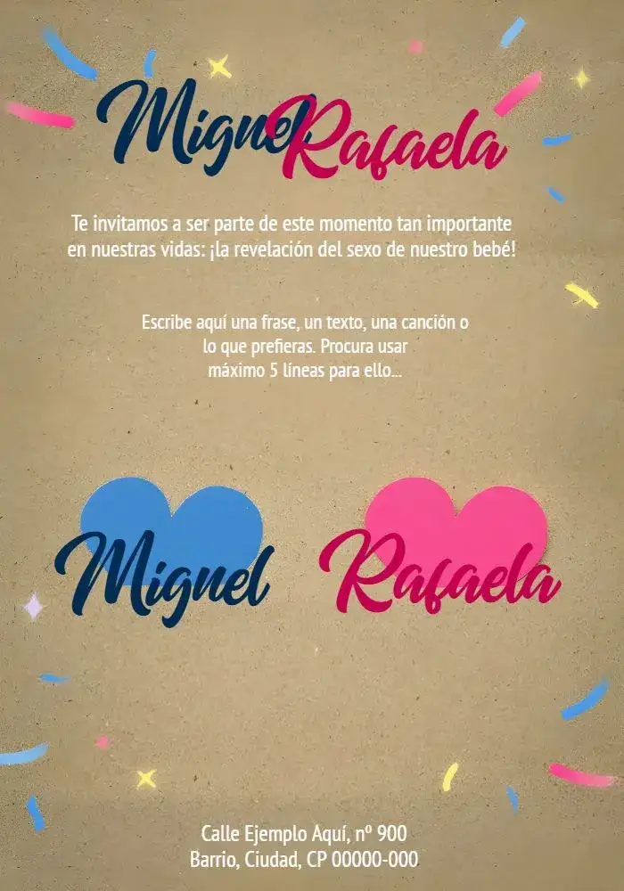 Invitación Baby Shower Revelación Niño o Niña Simple – tema Revelación Bebé sencillo, delicado, azul y rosa, minimalista, moderno