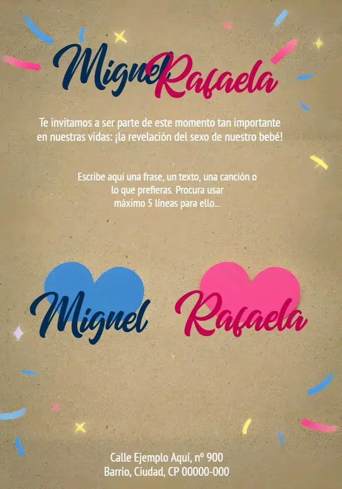 Invitación Baby Shower Revelación Niño o Niña Simple