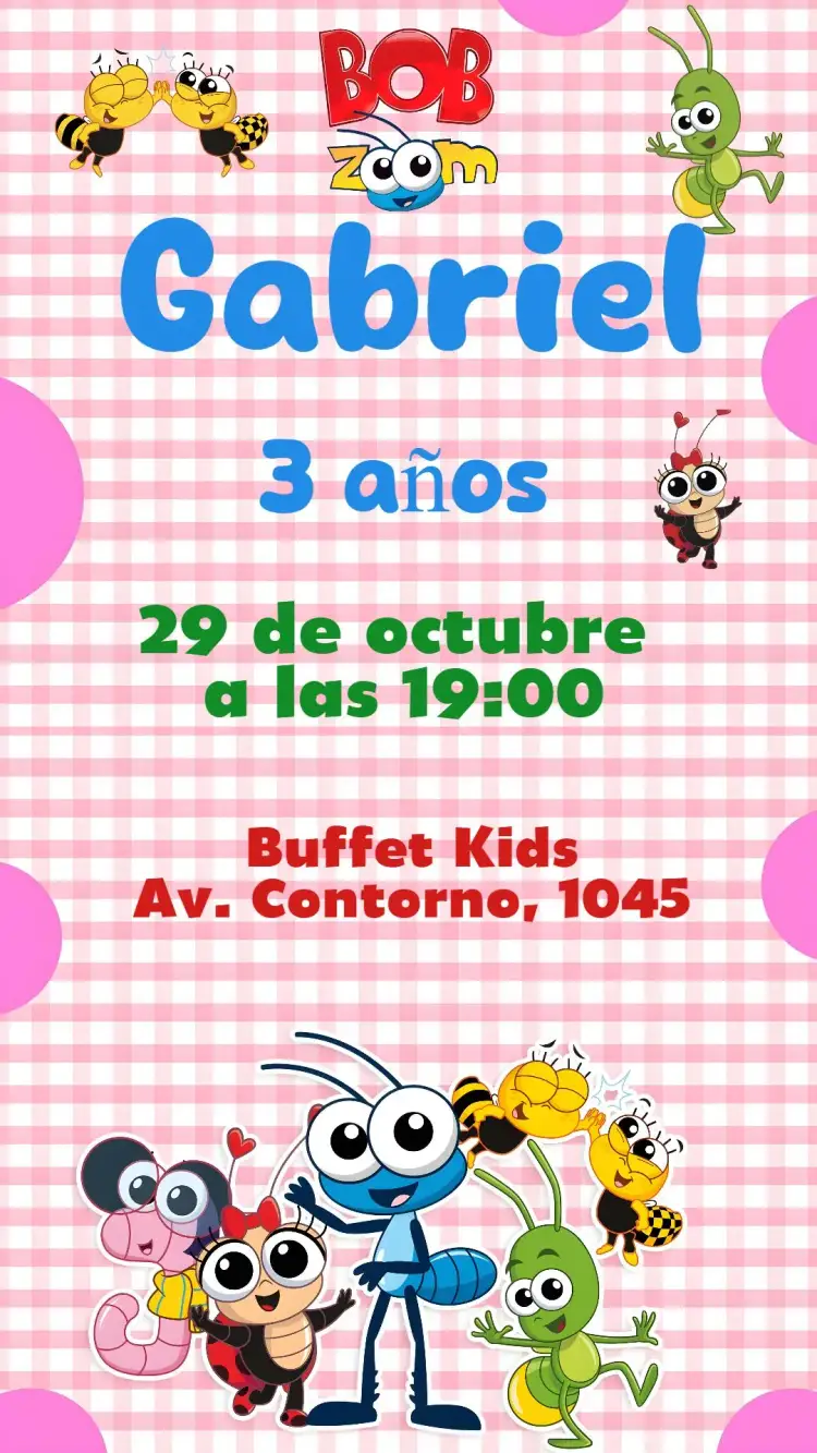 Invitación Bob Zoom – tema Cumpleaños Infantil colorido, divertido, infantil, moderno, temático