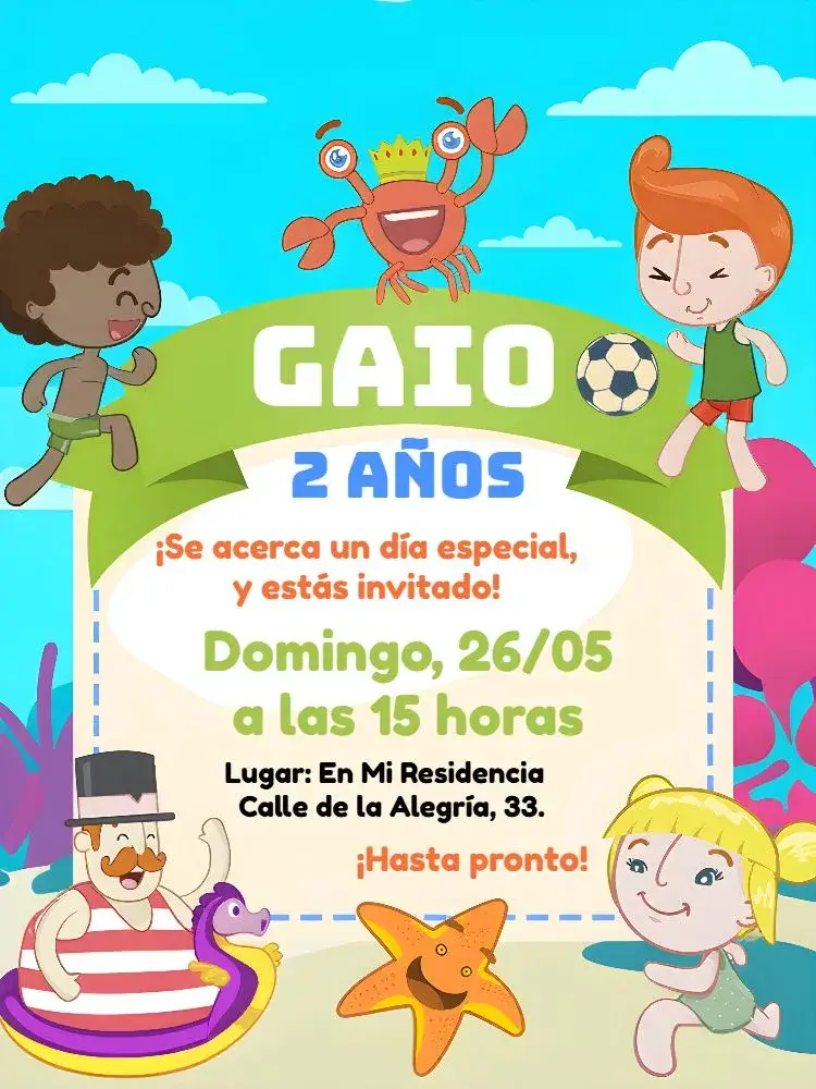 Invitación Mundo Bita Fondo Del Mar Infantil