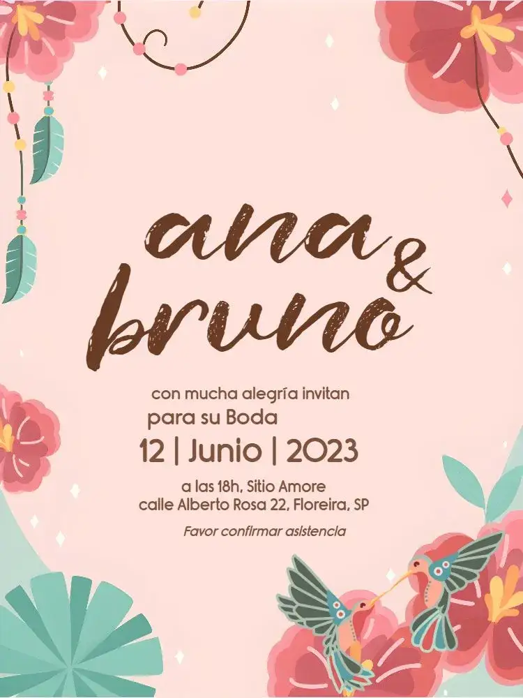 Invitación Boda Boho Marrón – tema Más buscados boho, rústico, floral, natural, sonhos