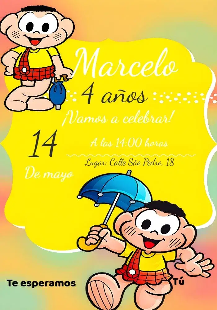 Invitación Cascão Turma Da Mônica Preto editable y personalizable