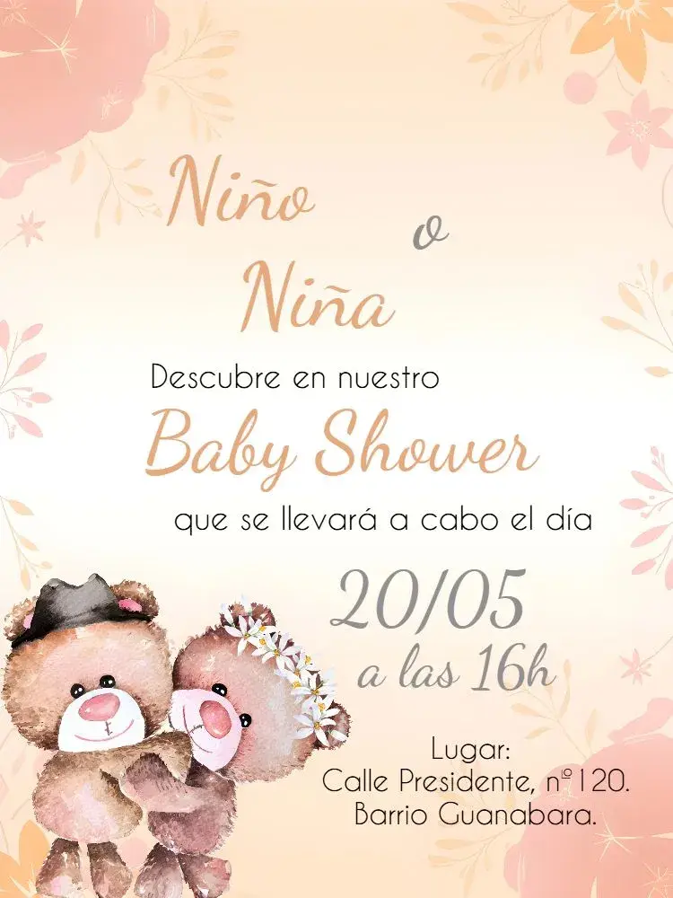 Invitación Baby Shower Ositos Bebé