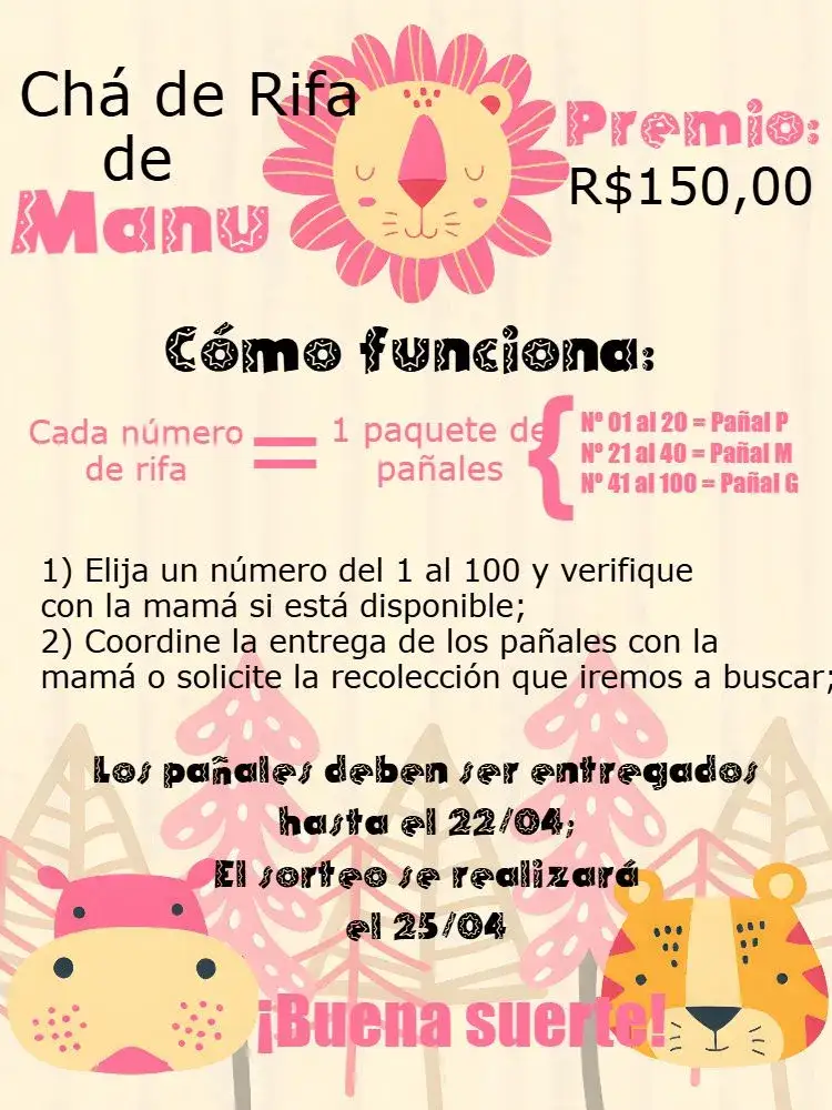 Invitación Té Rifa Safari Rosa Negro – tema Té Rifa safari, animales, rosa y negro, divertido, moderno