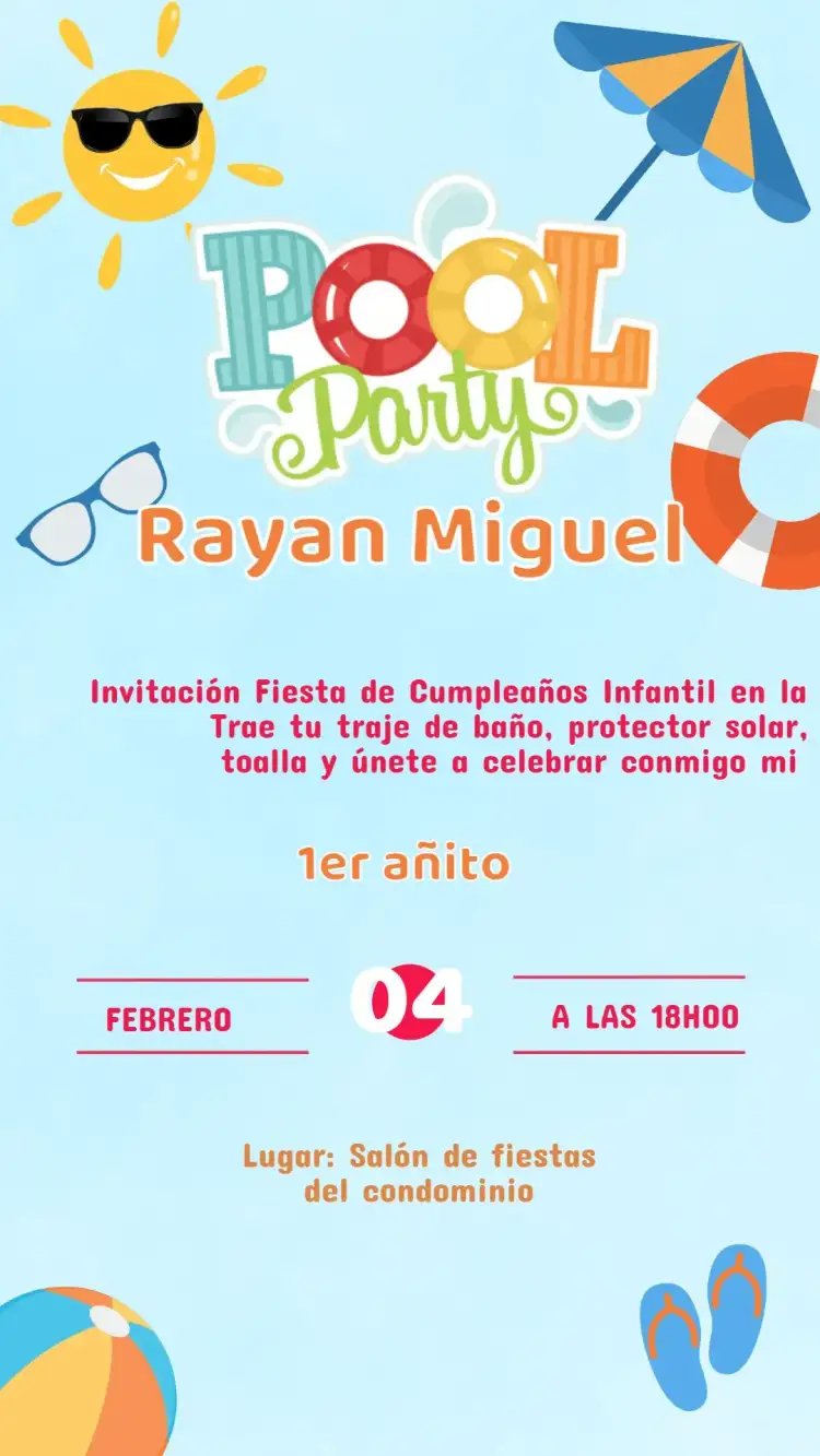 Invitación Invitación Cumpleaños Infantil Pool Party – tema Cumpleaños Infantil colorido, divertido, tropical, aqua, infantil, verano