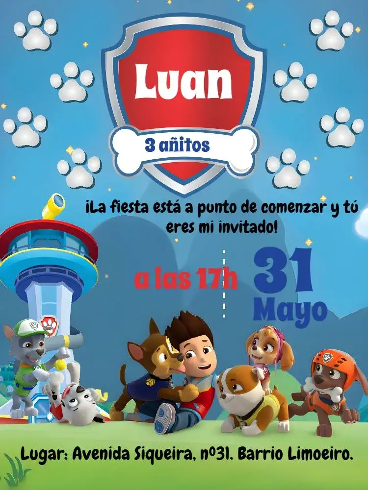 Invitación Patrulla Canina Skye – tema Cumpleaños Infantil colorido, divertido, temático, infantil, animado, moderno