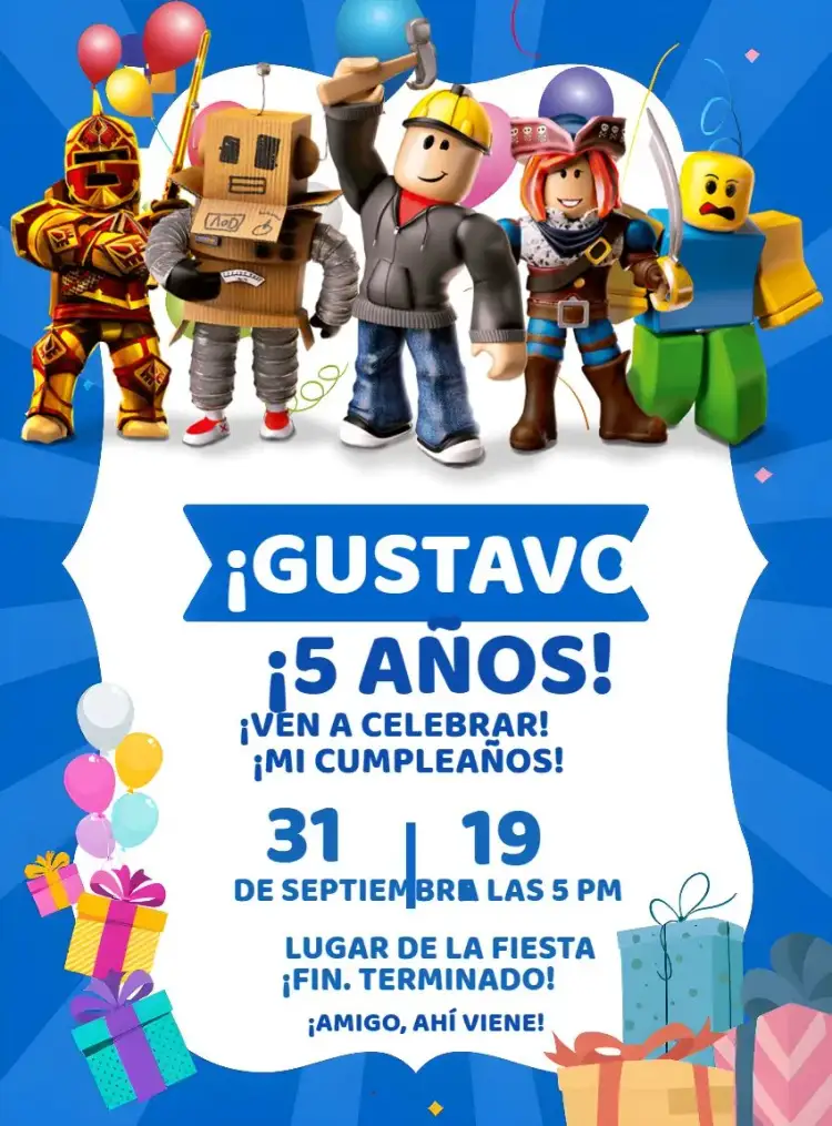 Invitación Roblox Lego Azul – tema Más buscados azul, cómics, moderno, divertido, juegos, infantil
