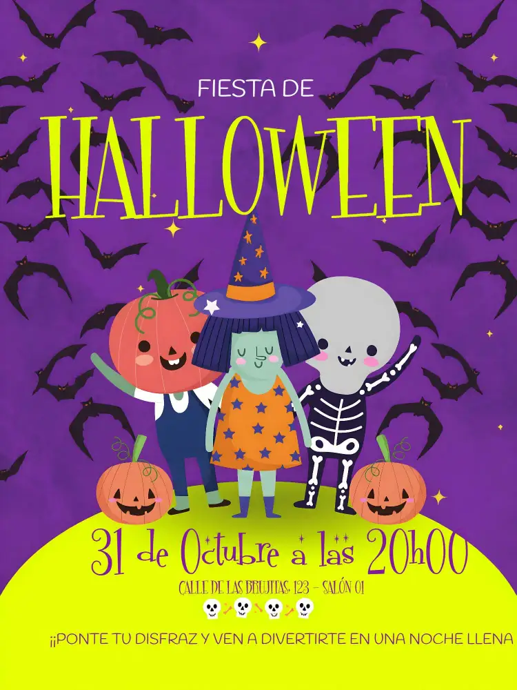 Invitación Fiesta De Halloween Bruja – tema Fechas Conmemorativas tonos oscuros, elementos gráficos de Halloween, estilo vintage, atmósfera mágica, detalles en naranja, diseño divertido