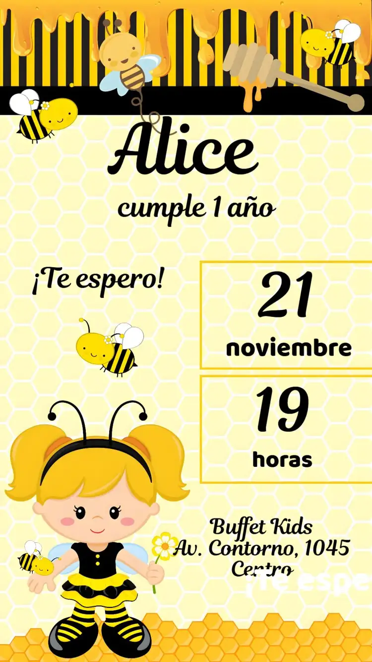 Invitación Abejita – tema Cumpleaños Infantil colorido, lúdico, infantil, floral, divertido, temático