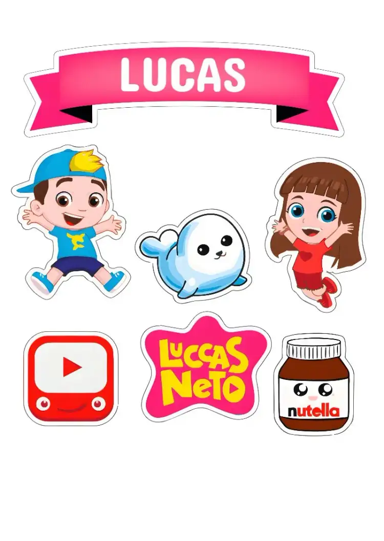 Invitación Topper de Pastel de Lucas Neto Imprimible – tema Topper de torta colorido, divertido, infantil, temático, lúdico