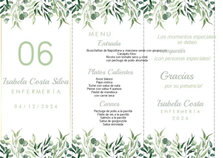 Invitación Menú Triángulo Graduación Verde Hombre – tema Graduación verde, floral, moderno, elegante, triangular, minimalista