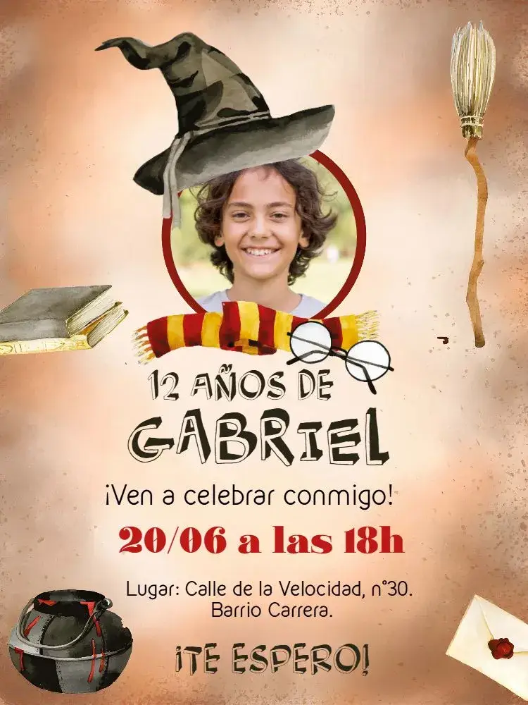 Invitación Harry Potter Con Foto Gris