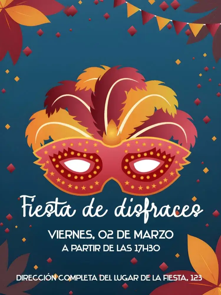 Invitación Carnaval Bloquinho – tema Fechas Conmemorativas carnaval, colorido, máscaras, alegría, diversión, festivo