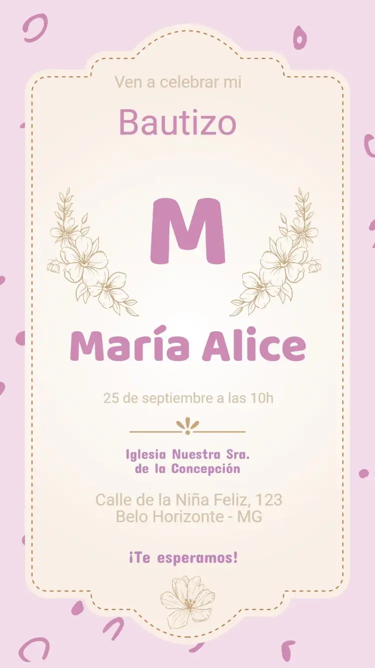 Invitación Invitación de Bautizo – tema Bautismo floral, minimalista, pastel, moderno, clásico, lúdico