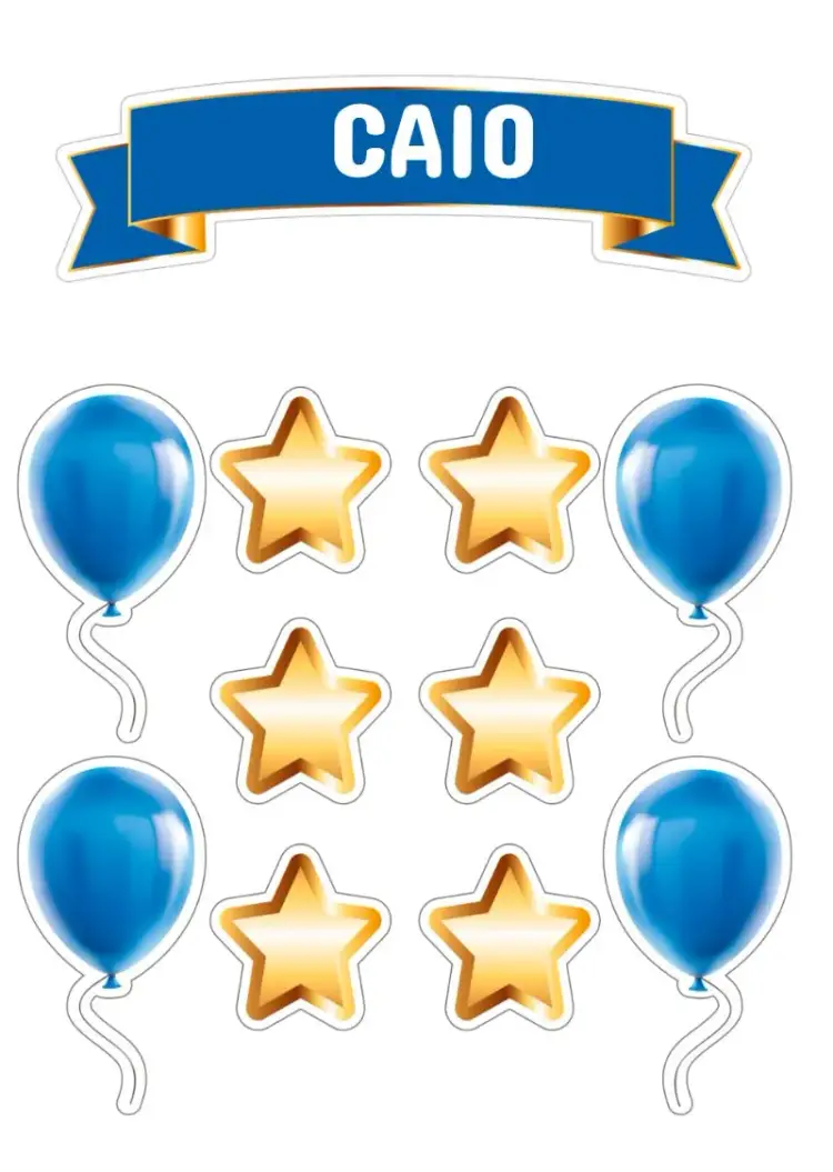 Invitación Topper de Pastel Estrellas y Globos Masculino editable y personalizable