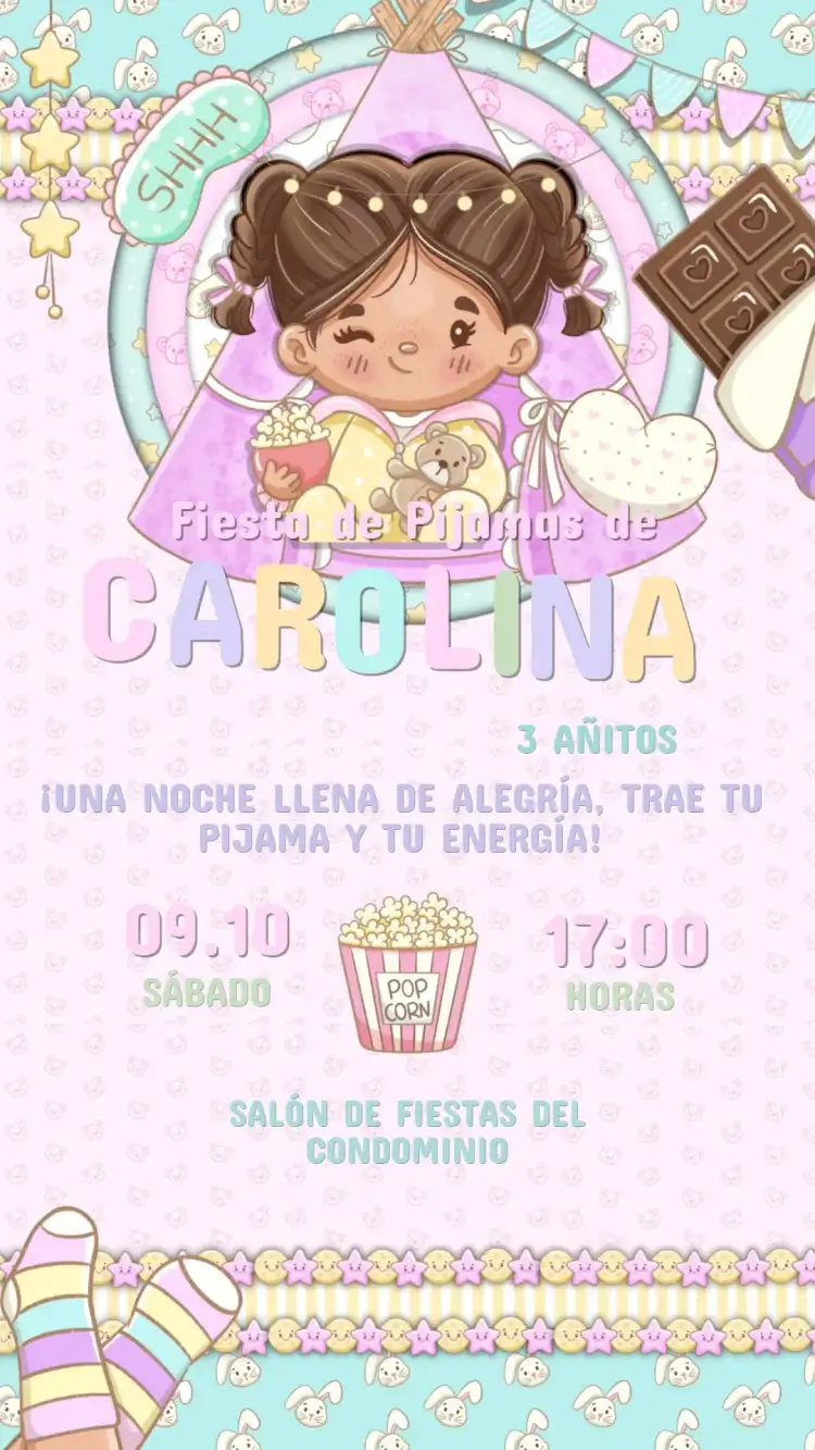 Invitación Cumpleaños Infantil Fiesta del Pijama