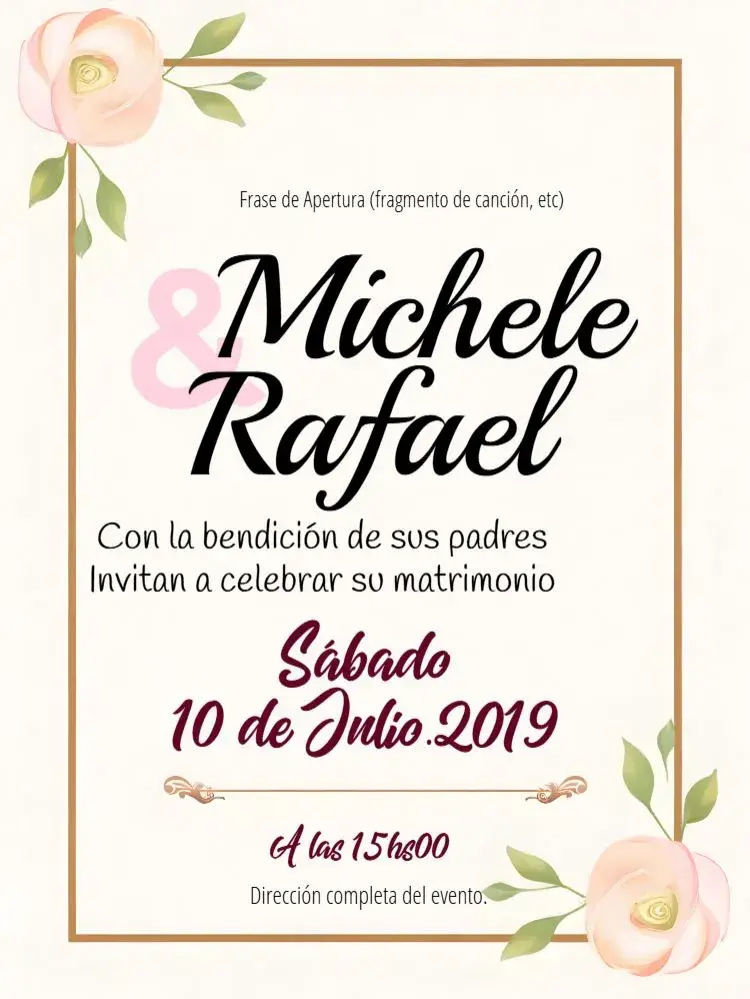 Invitación Boda Floral Rosa editable y personalizable