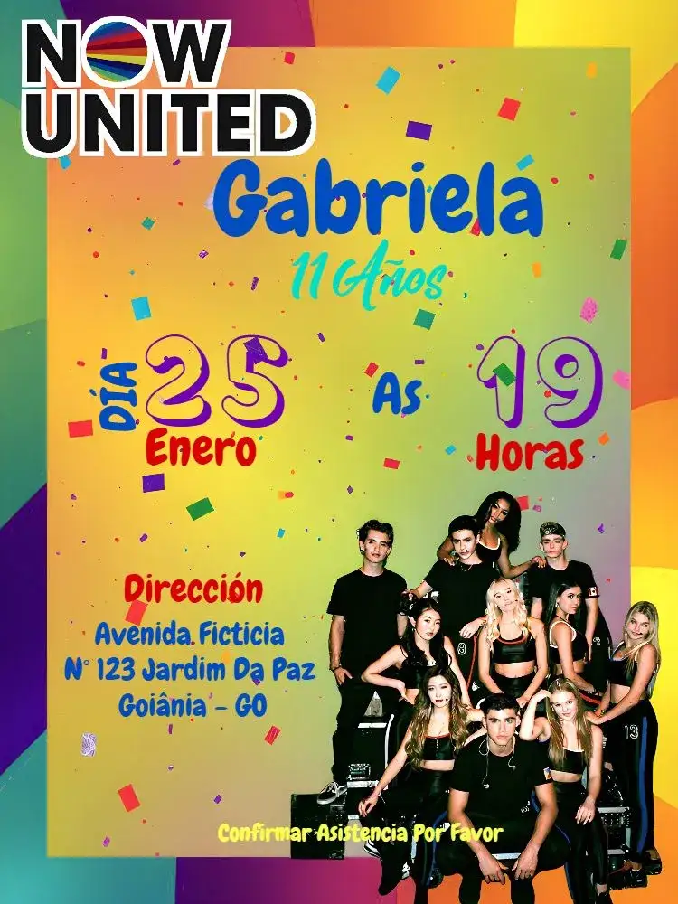 Invitación Now United Colorido – tema Más buscados colorido, moderno, dinámico, jovial, vibrante