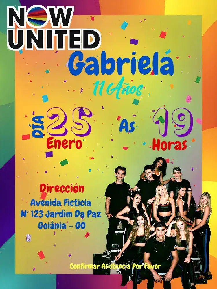 Invitación Now United Colorido
