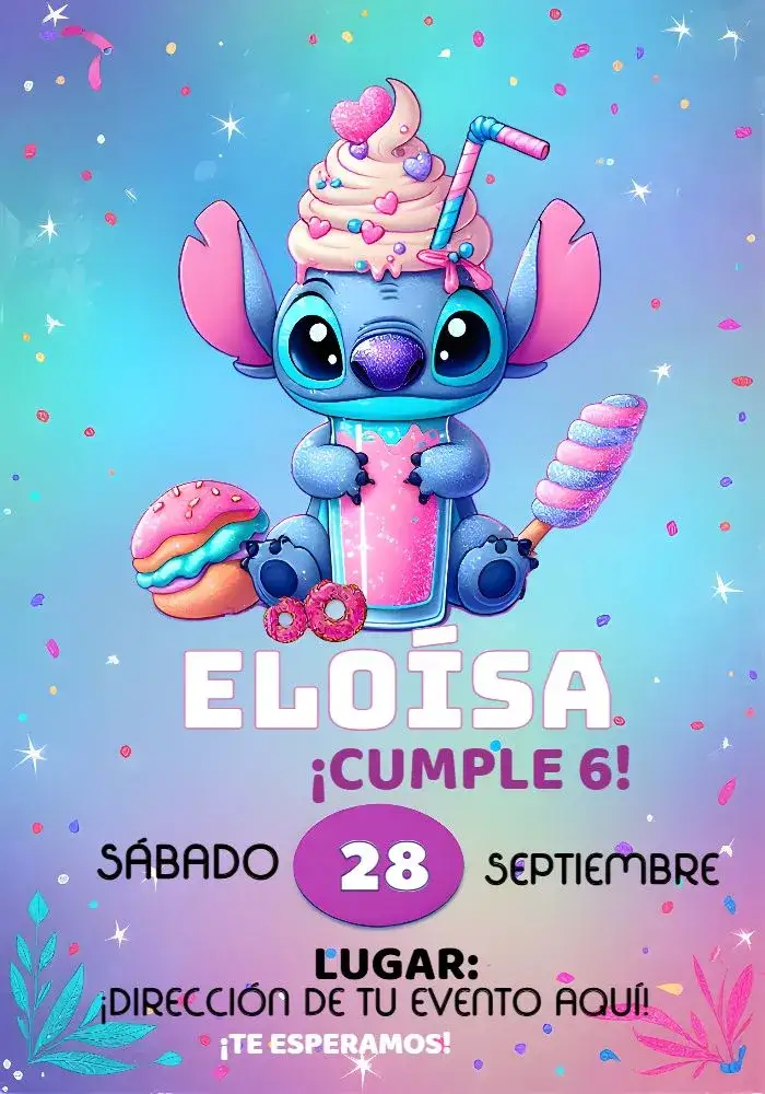 Invitación Stitch Lilo – tema Más buscados colorido, temático, divertido, lúdico, tropical