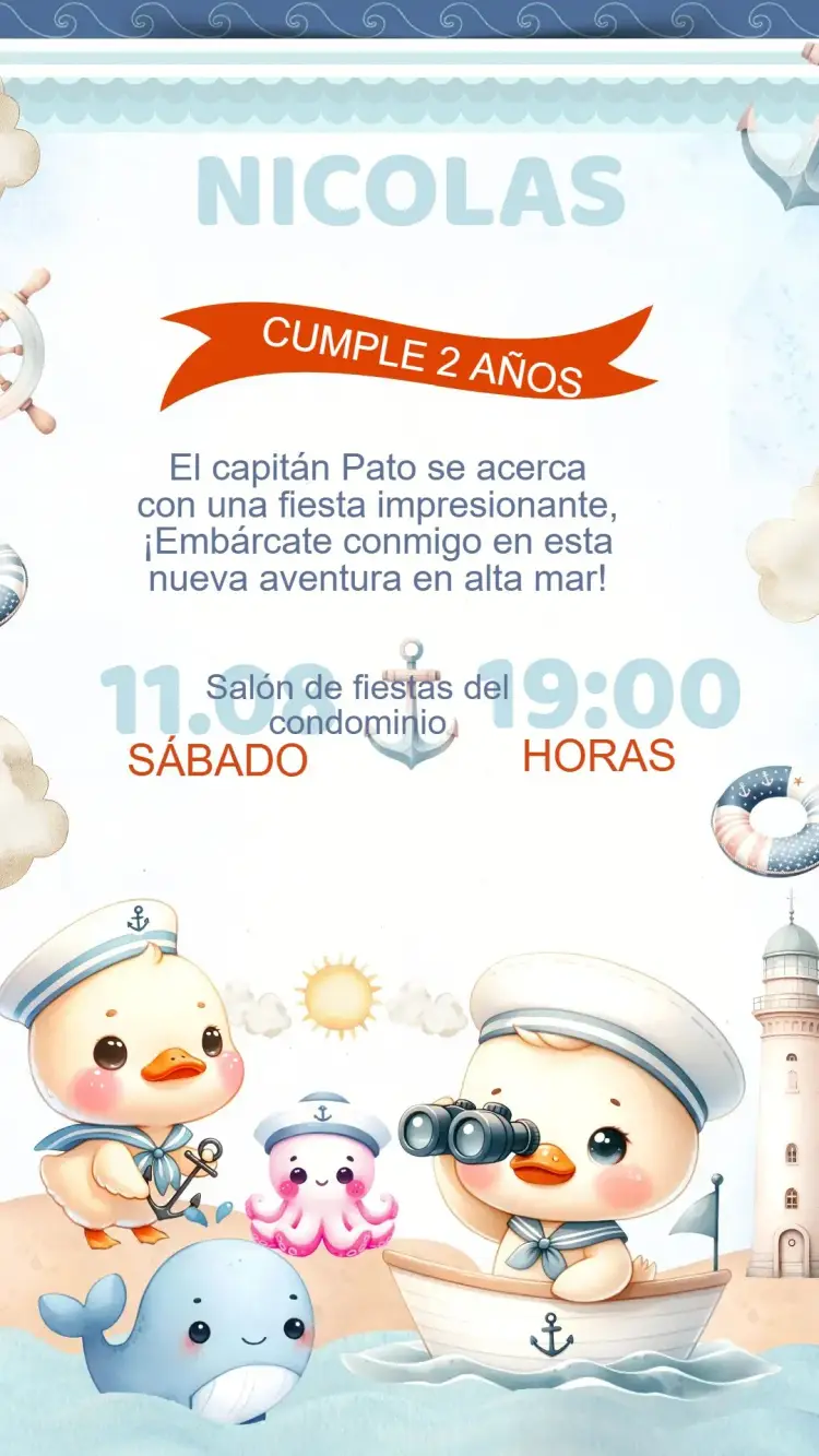 Invitación Cumpleaños Pato Marinero