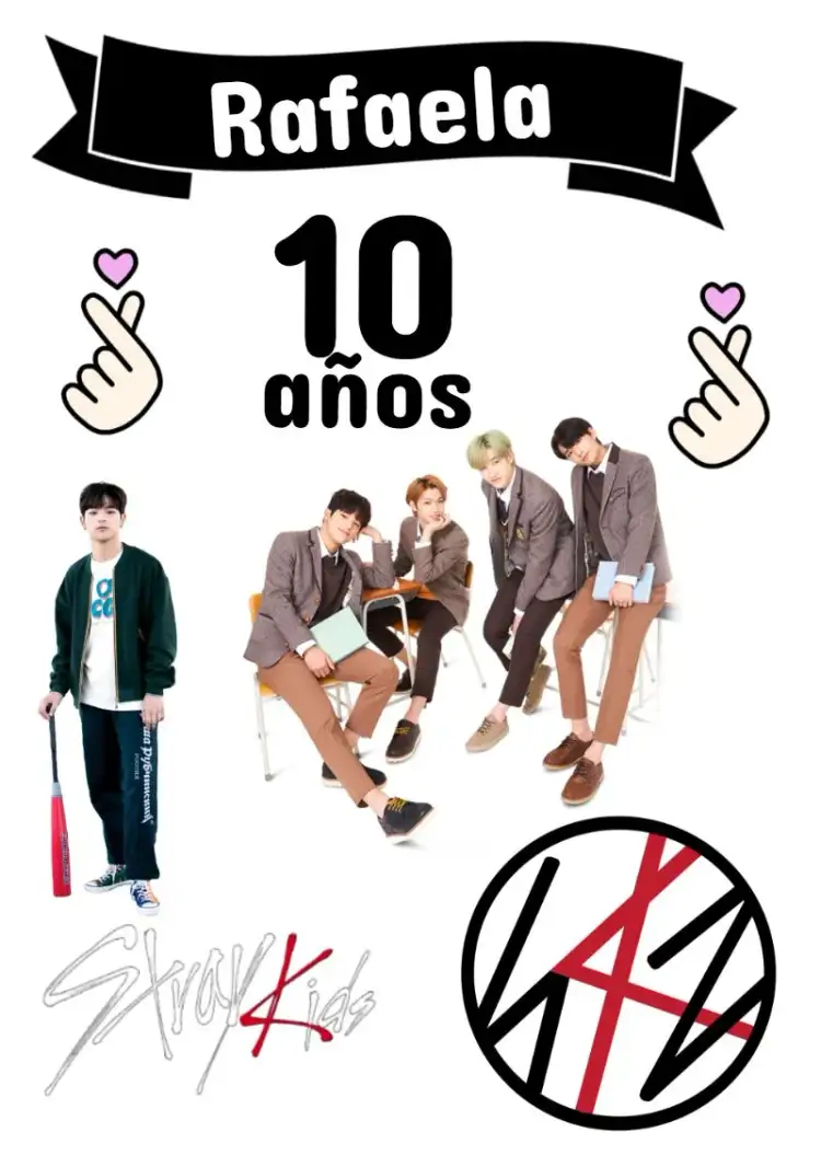 Invitación Topper de Pastel Stray Kids – tema Topper de torta colorido, moderno, jovial, temático, divertido