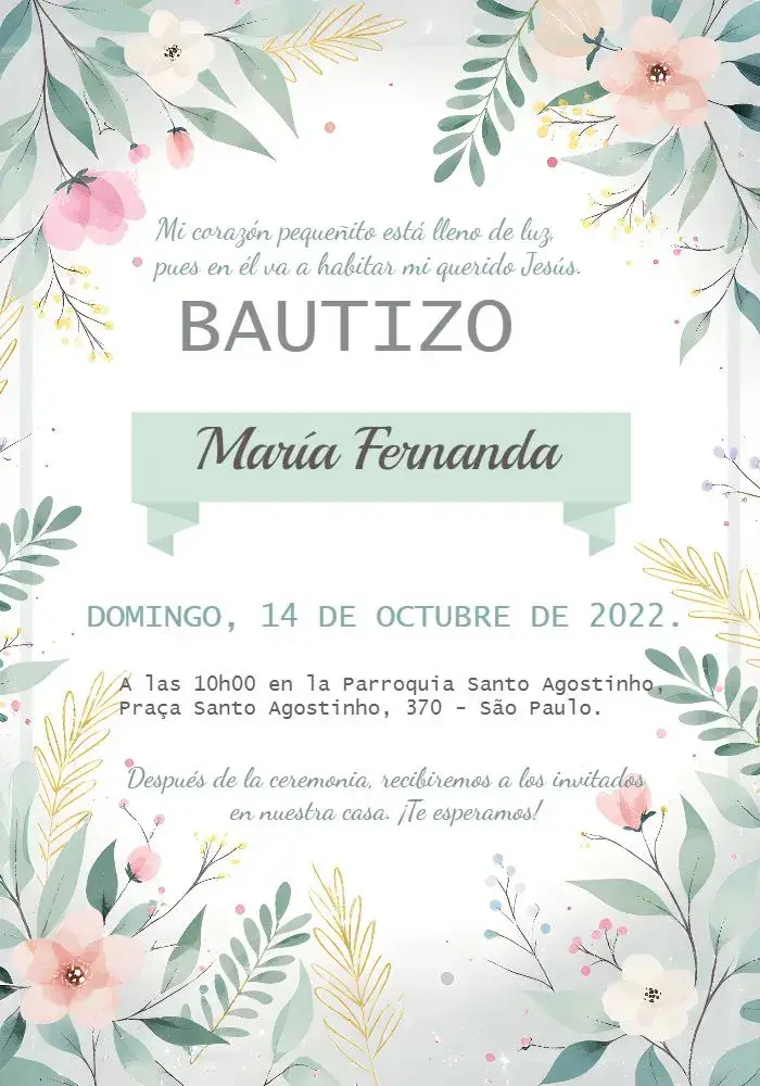Invitación Bautizo Rosa editable y personalizable