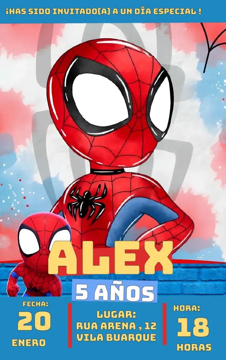 Invitación Hombre Araña Acuarela Hombrearaña – tema Más buscados colorido, acuarela, superhéroe, temático, infantil, divertido