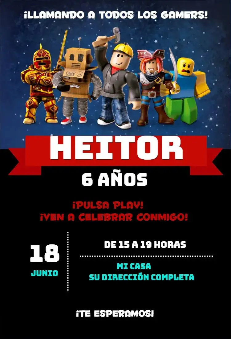 Invitación Invitación Personajes de Roblox editable y personalizable