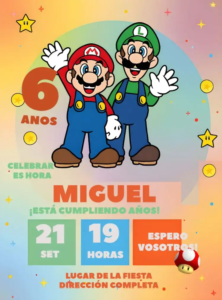 Invitación Super Mario y Luigi Gamer