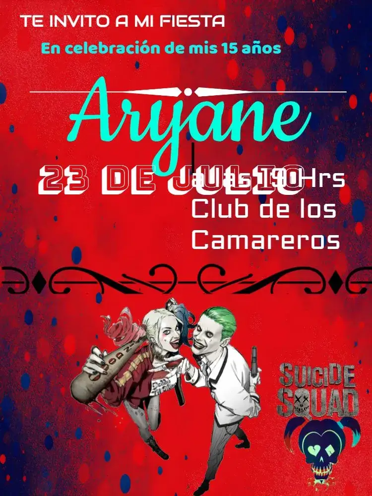Invitación Arlequina Escuadrón Suicida Cómics