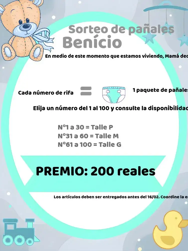 Invitación Té Rifa Osito Príncipe – tema Té Rifa oso, azul y gris, moderno, temático, delicado, infantil