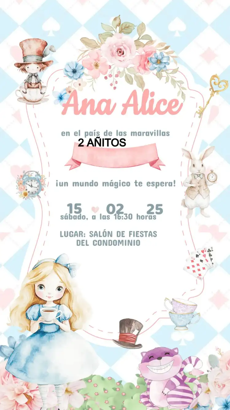 Invitación Cumpleaños de Alicia en el País de las Maravillas