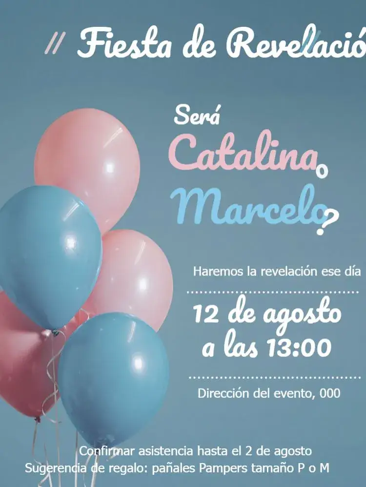 Invitación Baby Shower Revelación Globos – tema Revelación Bebé moderno, colorido, lúdico, alegre, infantil