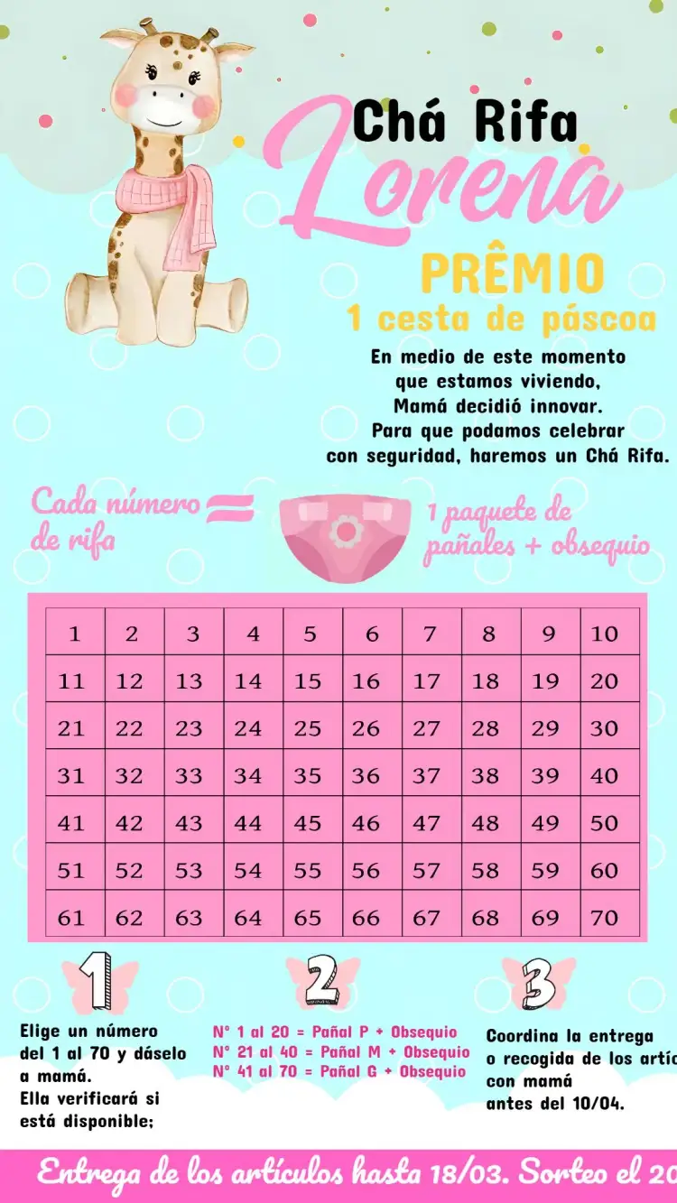 Invitación Té Rifa Jirafita Cartón – tema Té Rifa safari, infantil, colorido, divertido, temático, naturaleza