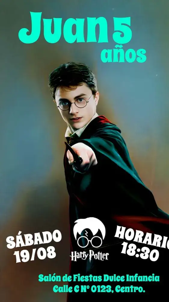 Invitación Harry Potter Infantil – tema Cumpleaños Infantil mágico, colorido, fantasía, temático, infantil, aventura