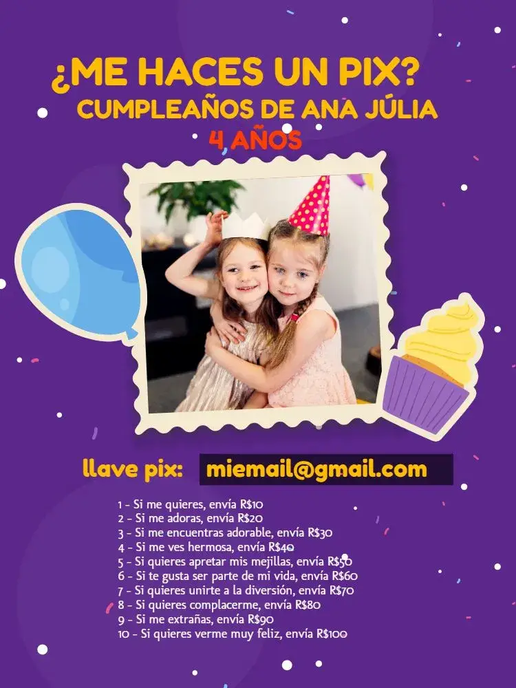 Invitación Digital Hace Un Pix Para Mí Celebración Infantil