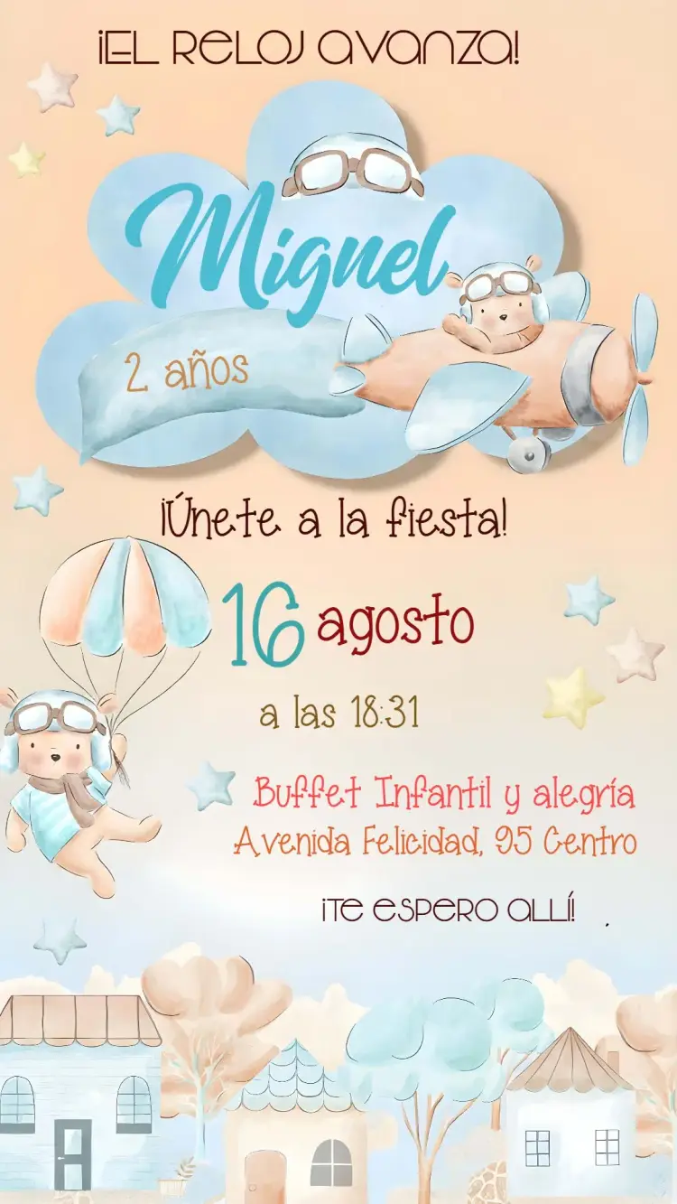 Invitación Covnite El Tiempo Vuela Infantil