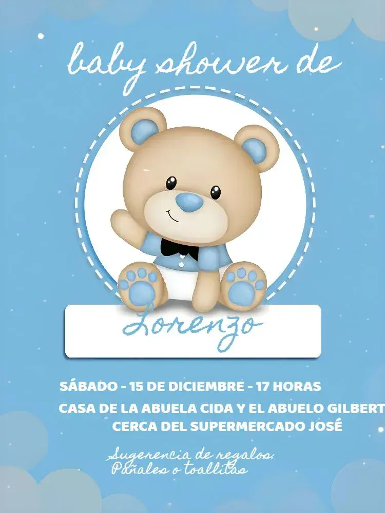 Invitación Baby Shower Oso Blanco