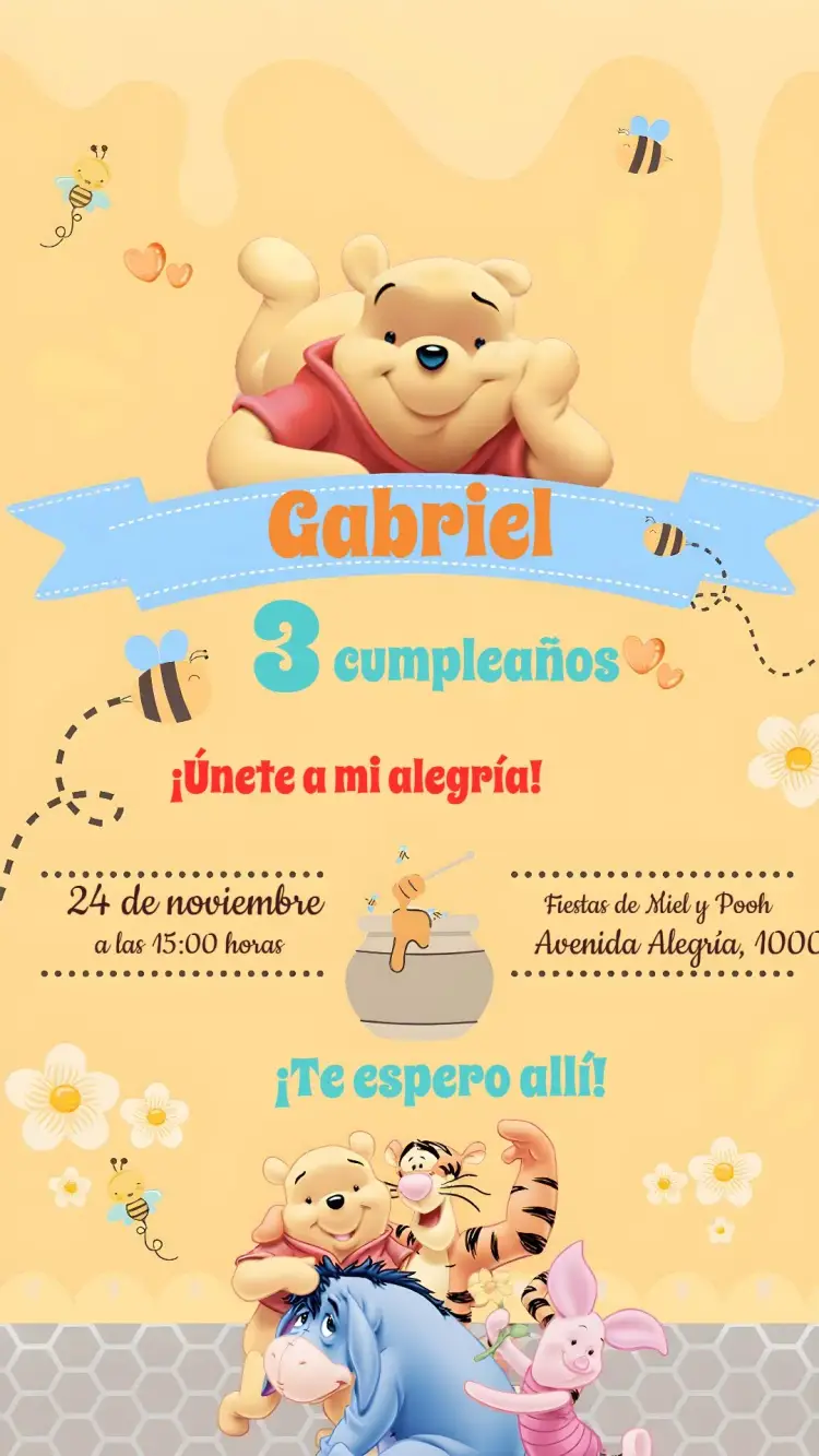 Invitación Oso Pooh Abeja