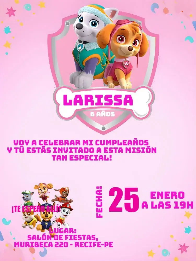 Invitación Patrulla Canina Rosa