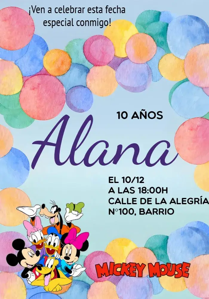 Invitación A Turma De Mickey Disney