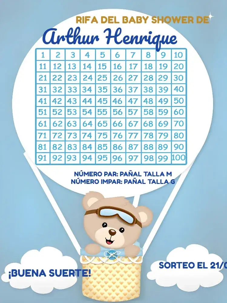 Invitación Té Rifa Osito Globos Marrones – tema Té Rifa marrón, osito, globos, divertido, infantil, colorido